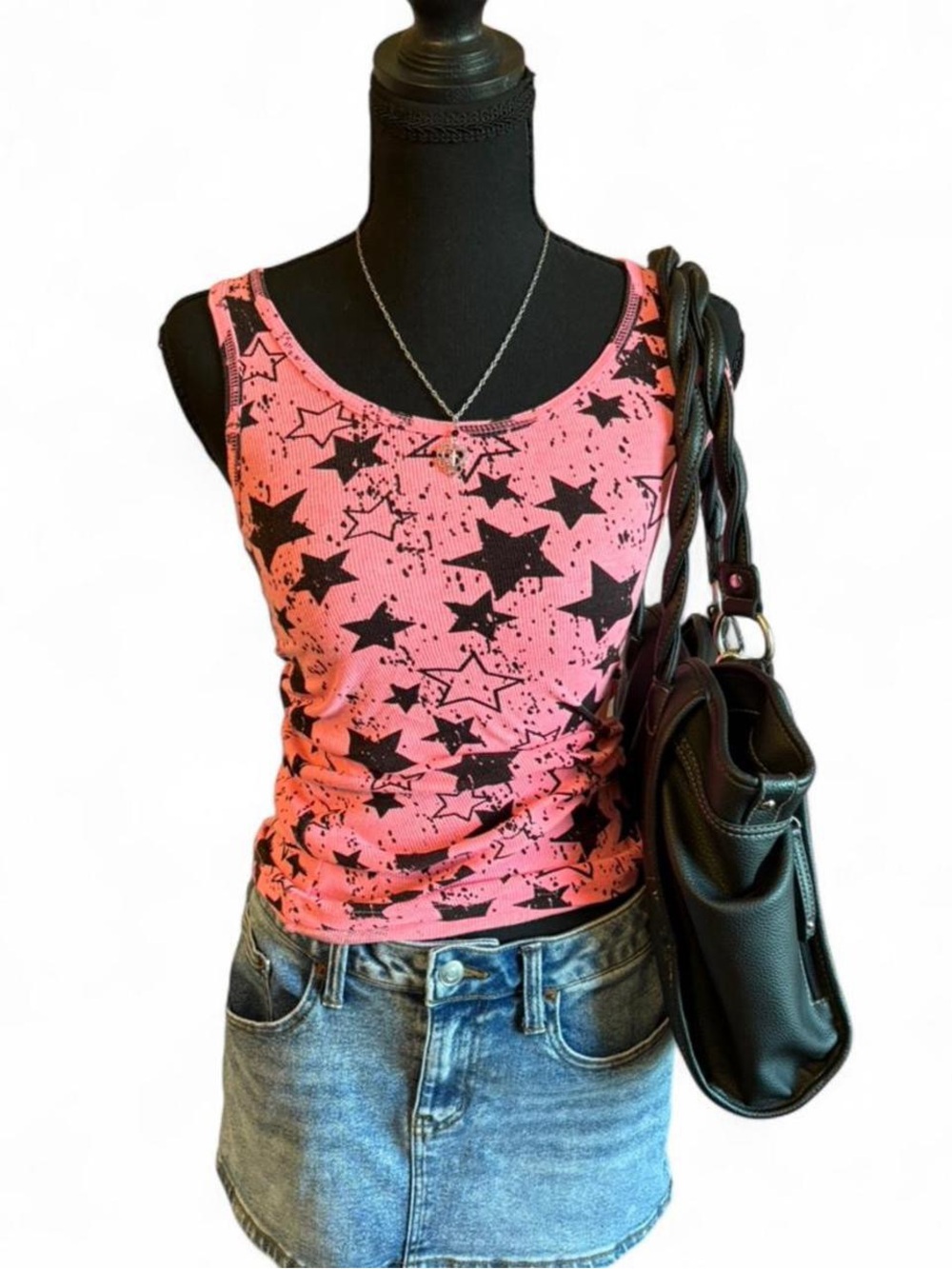 No Boundaries Y2K Pink Star Print Tank Top - Women, Size Medium